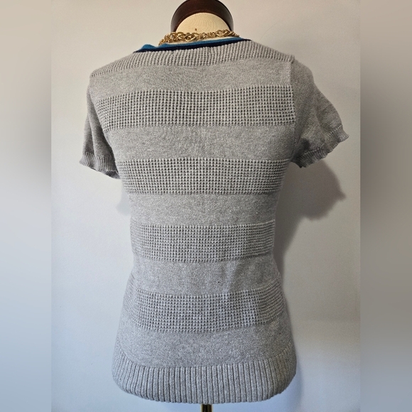Bagatelle Gray Crew Neck Sweater with Textured Stripes , Navy And Blue Collar. S - Picture 5 of 8